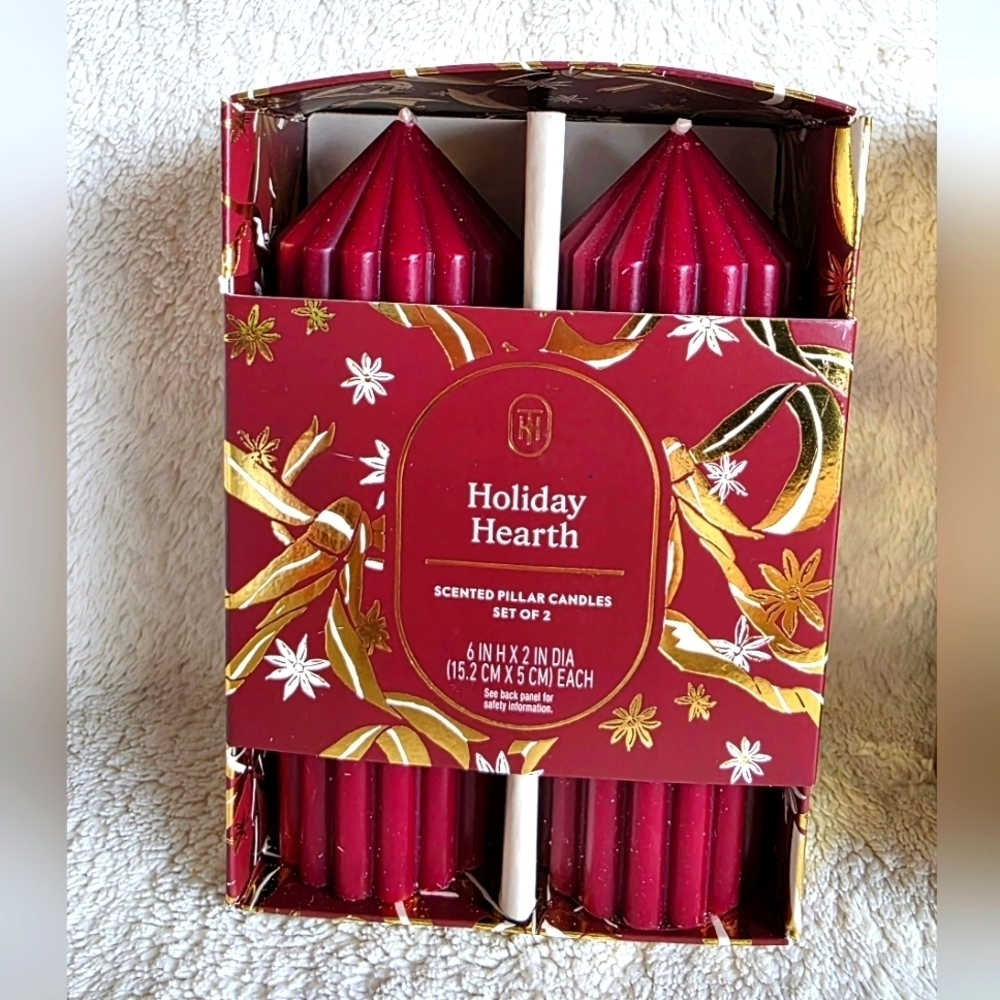 New Threshold 2024 Christmas scented pillar candles set of 2 holiday hearth 6 in